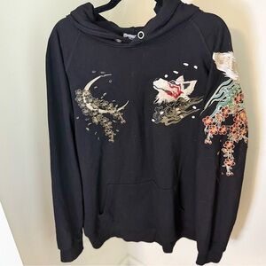 Yeshibounty Black Graphic Embroidered Hoodie